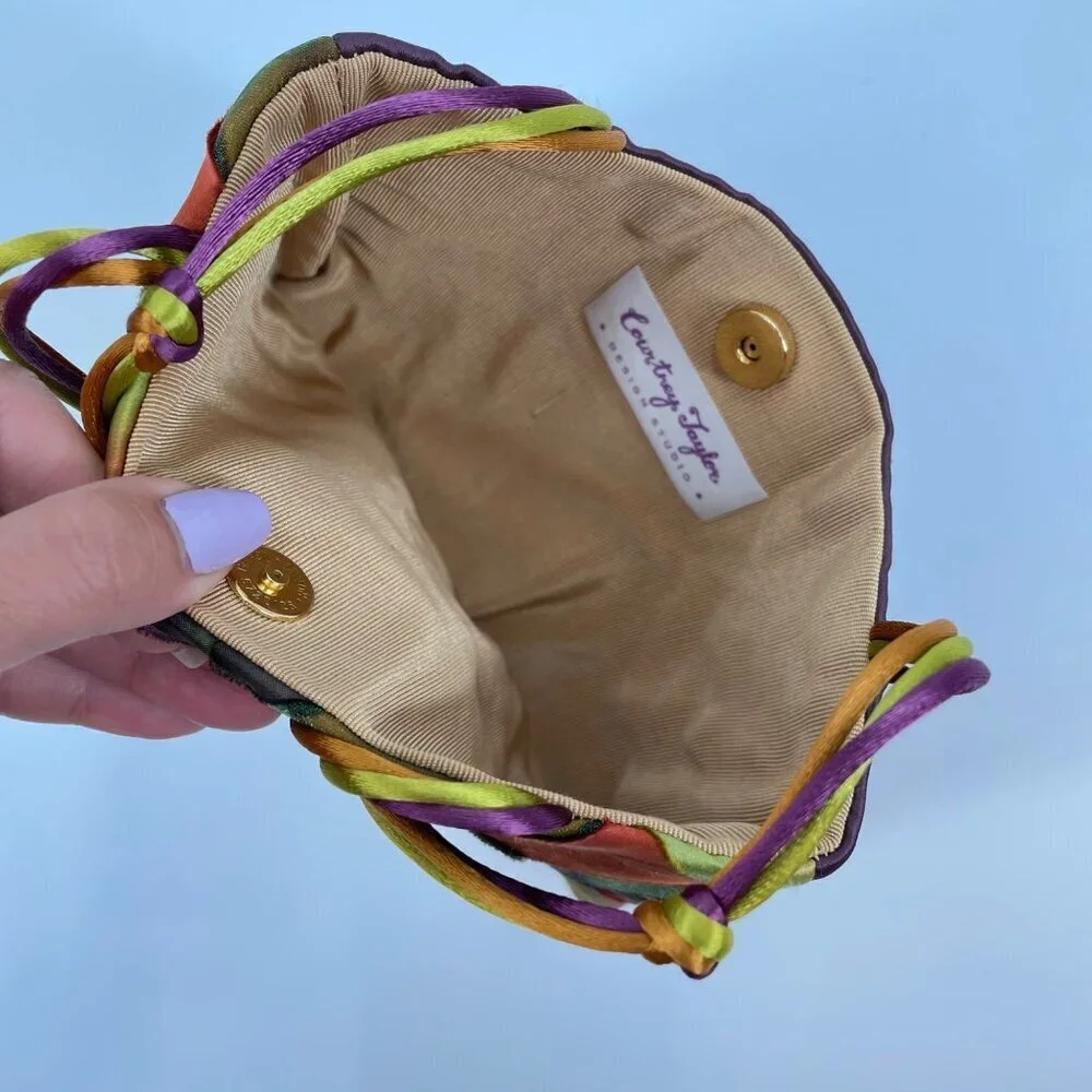 Courtney Taylor Satin Woven Acrylic Leaf Fall Art to Wear Mini Purse Satchel - Picture 8 of 8